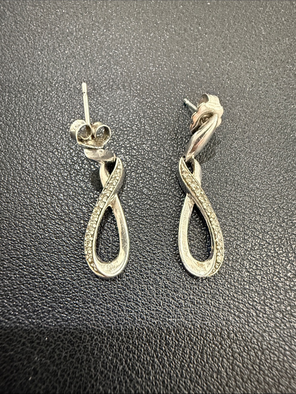 Sterling Silver Infinity Drop Earrings with diamond accents - Silver